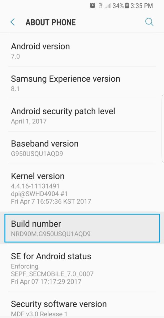 Samsungs8buildnumber