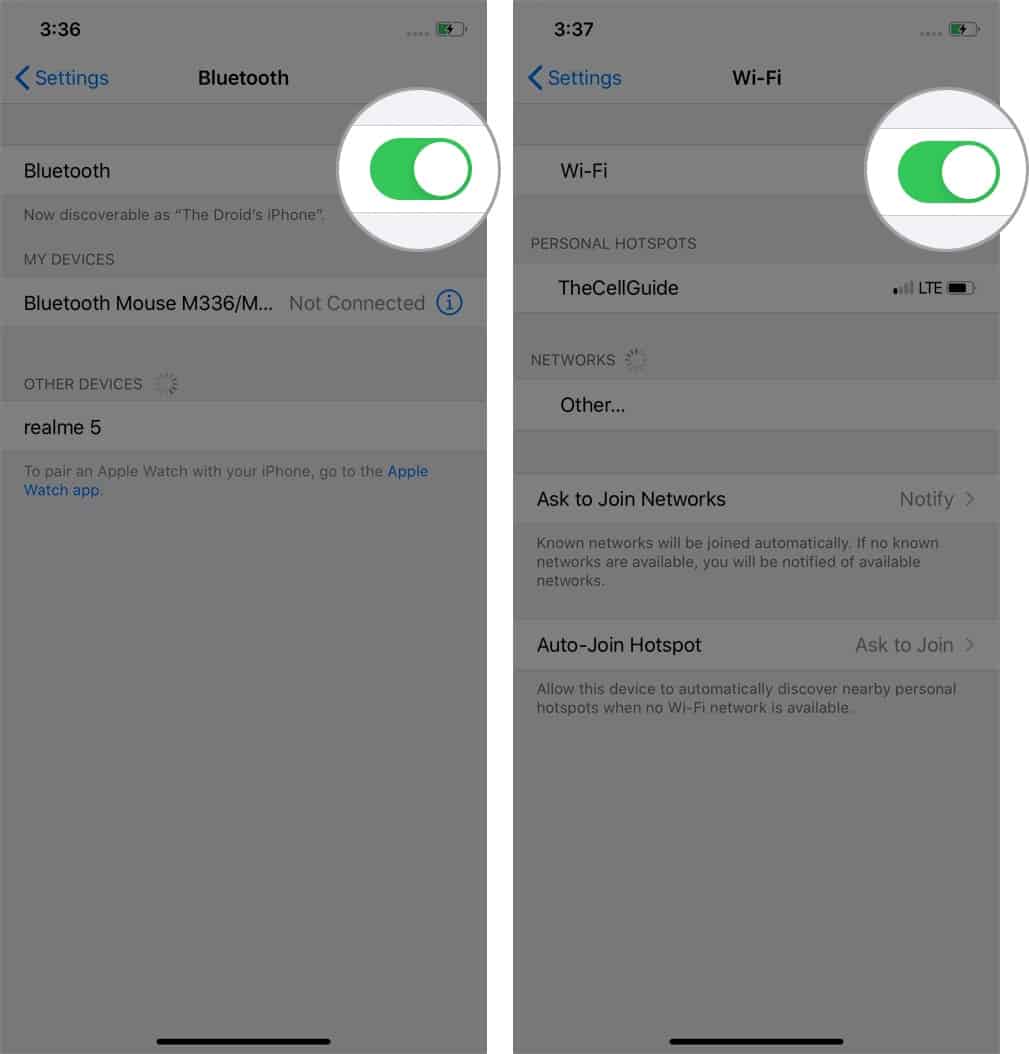Share iPhone Wi-Fi Password enable bluetooth wifi