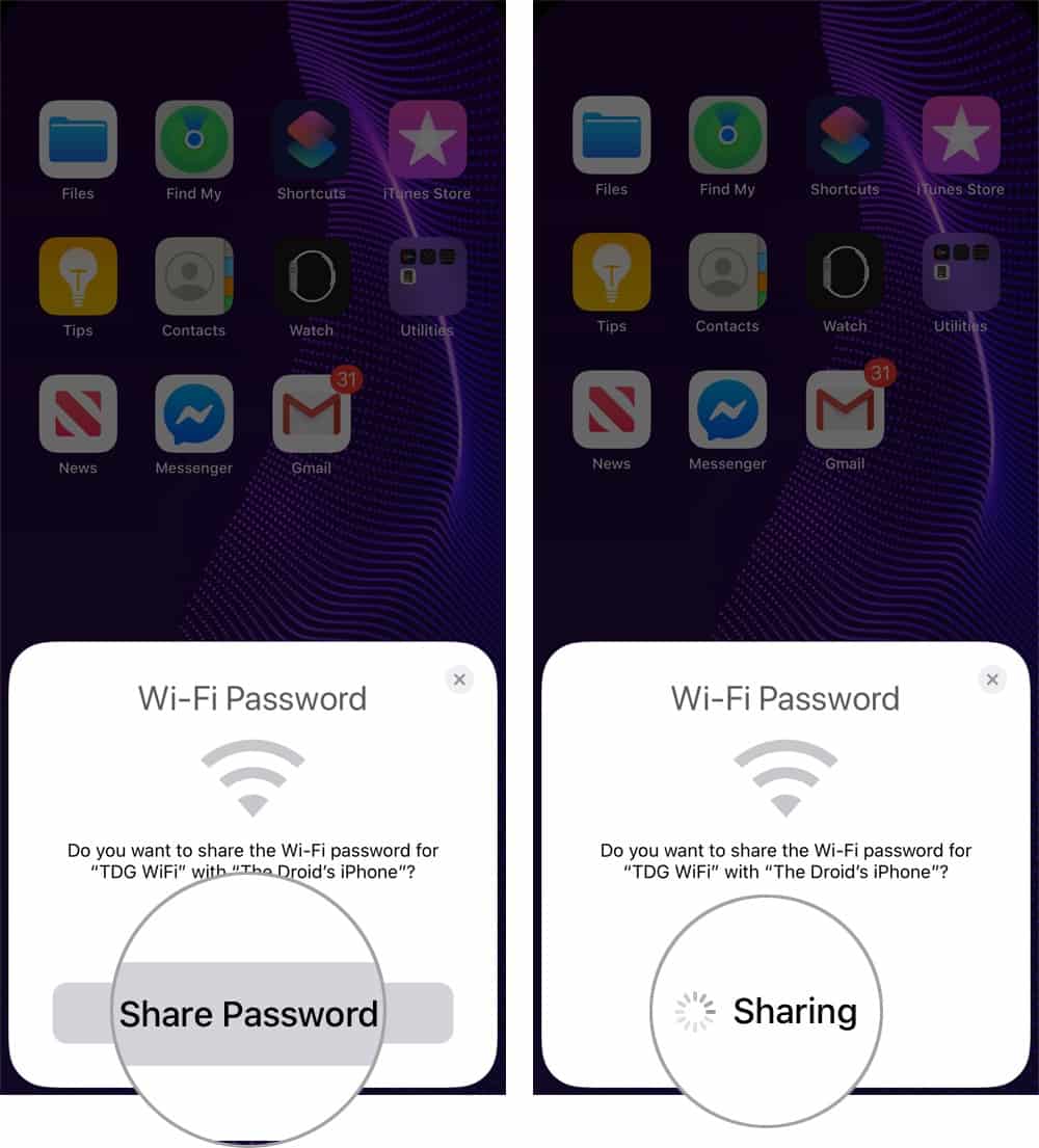 Share iPhone Wi-Fi Password sharing