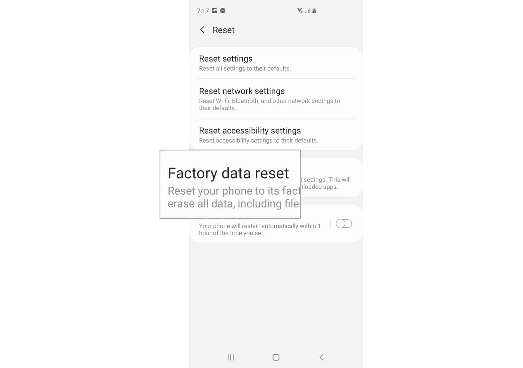 factory reset galaxy s20 tap factory data reset