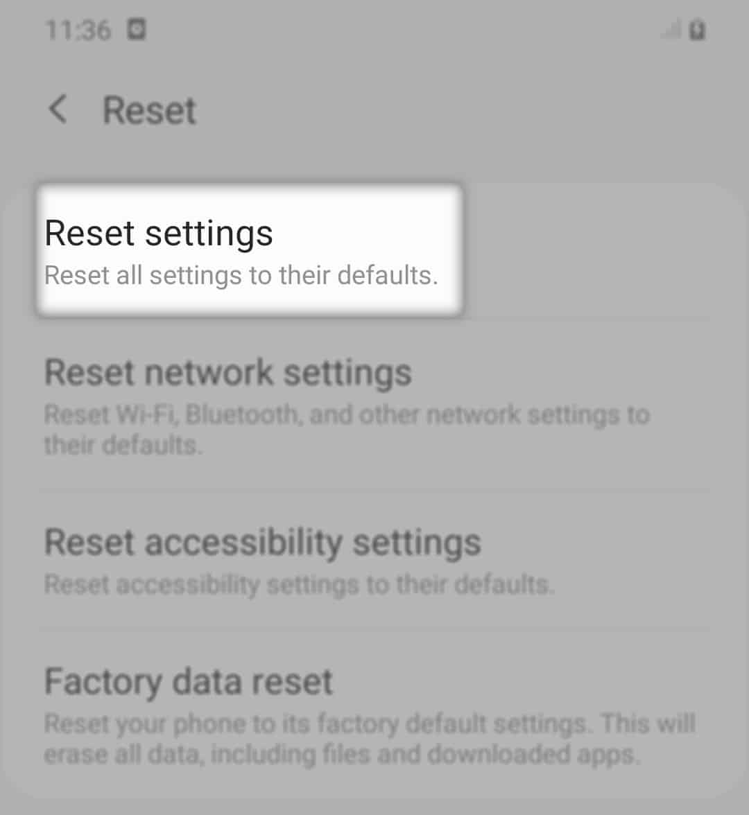 reset all settings on galaxy a20 rs option