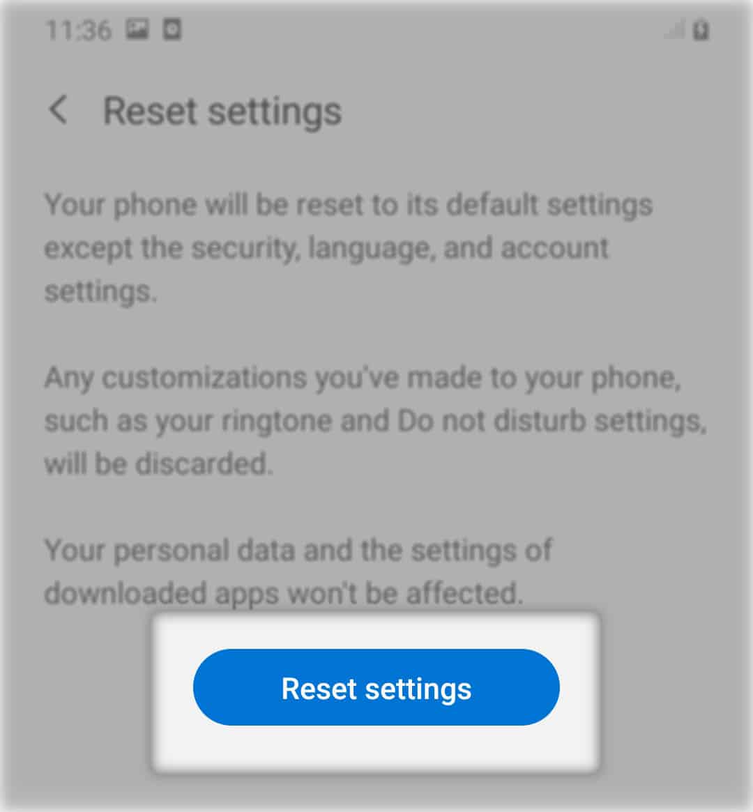 reset all settings on galaxy a20 rs button