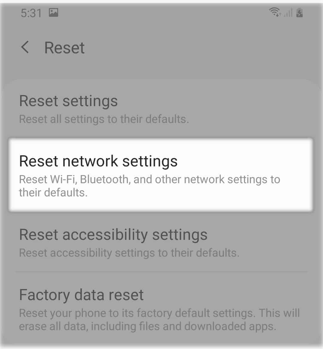 galaxy a50 mobile data won't work reset network settings