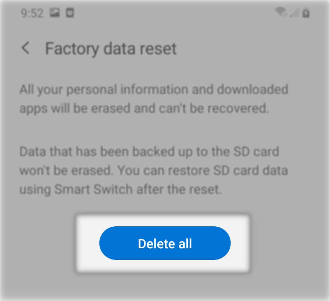 factory reset galaxy a20 delete all