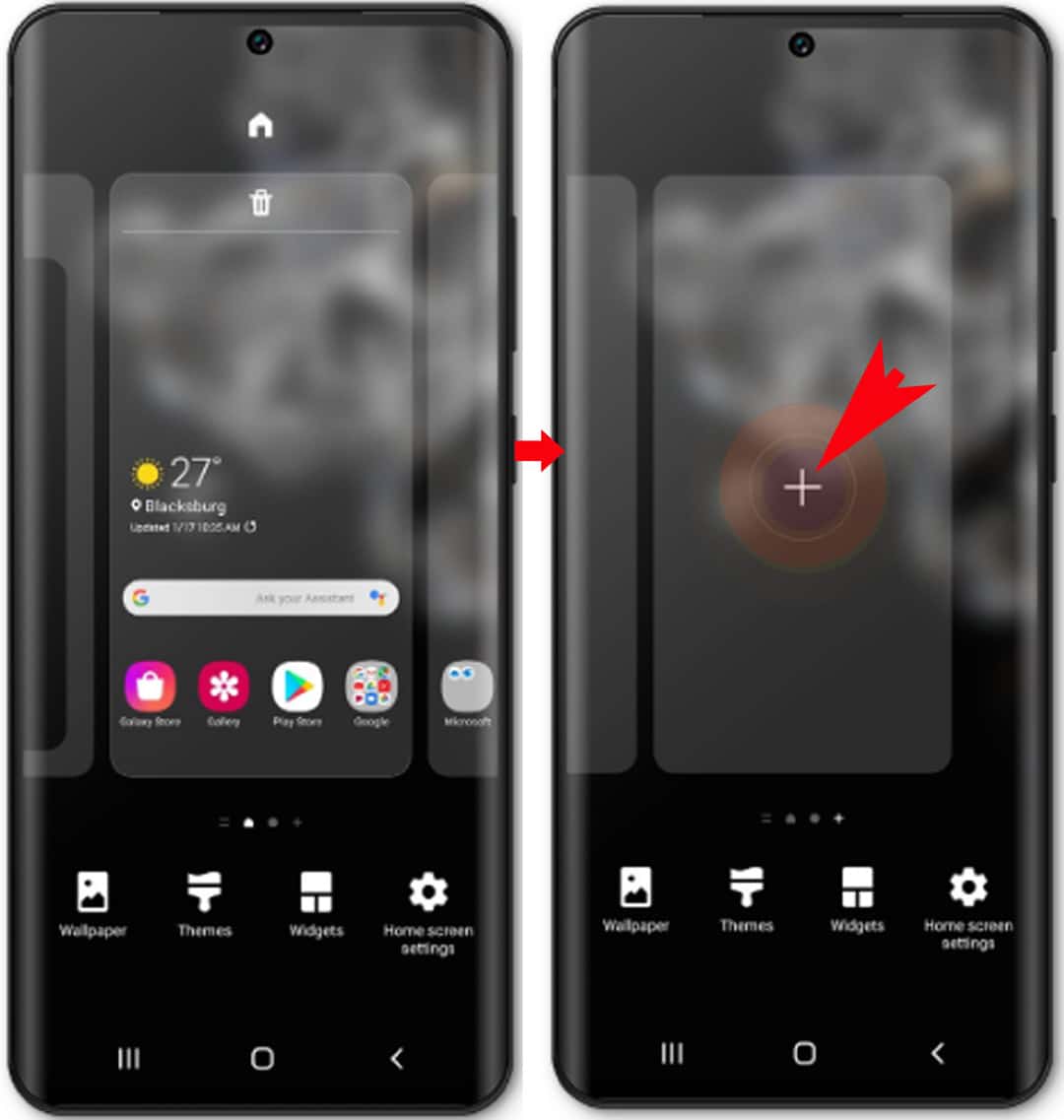 add and remove galaxy s20 home screens -plus sign panel