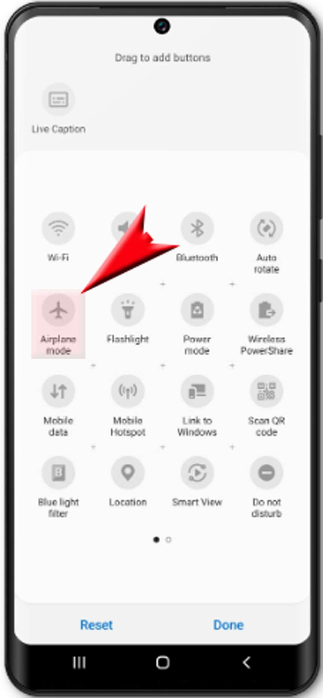 customize galaxy s20 notification panel - choose a tile airplane mode