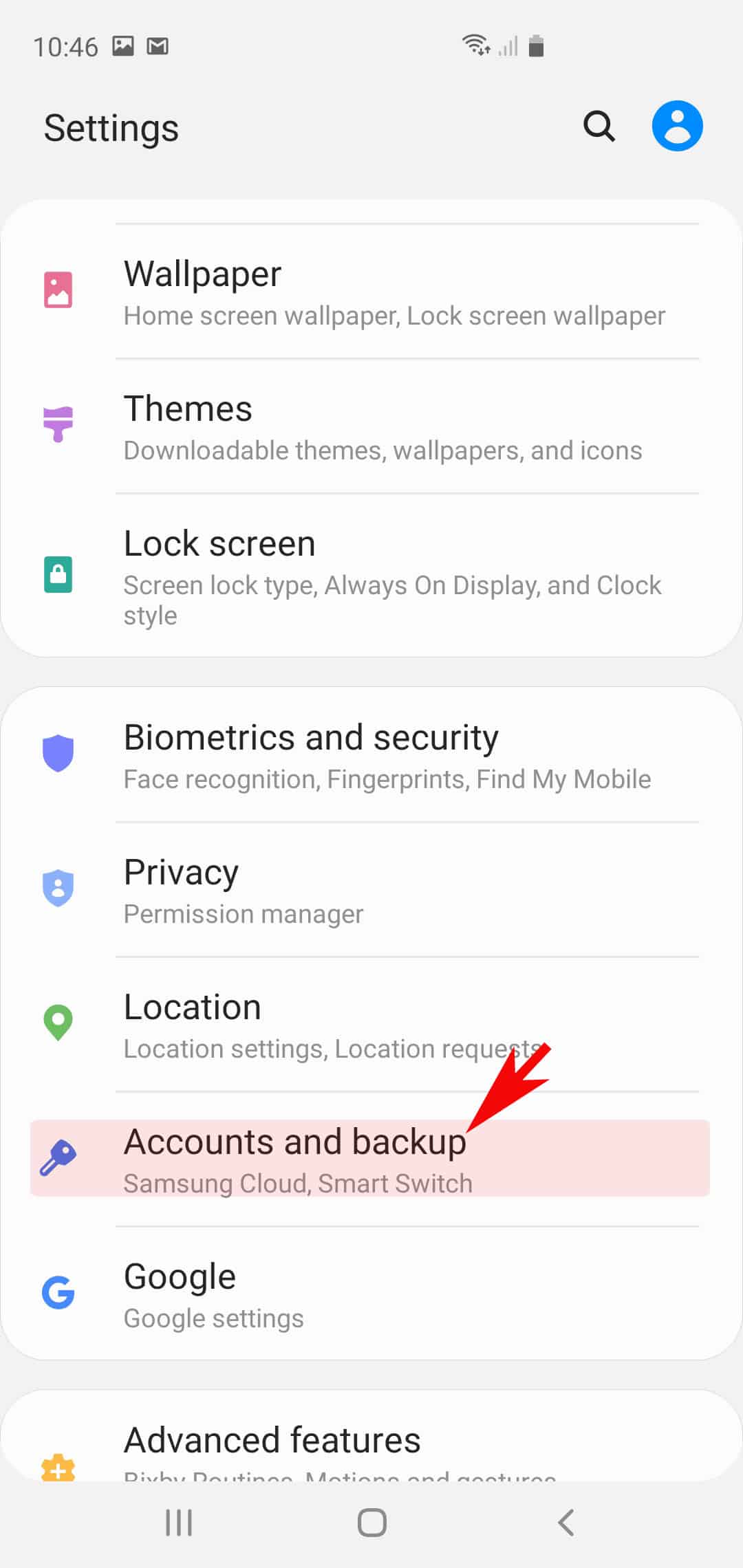galaxy s20 add email accounts - accounts and backup