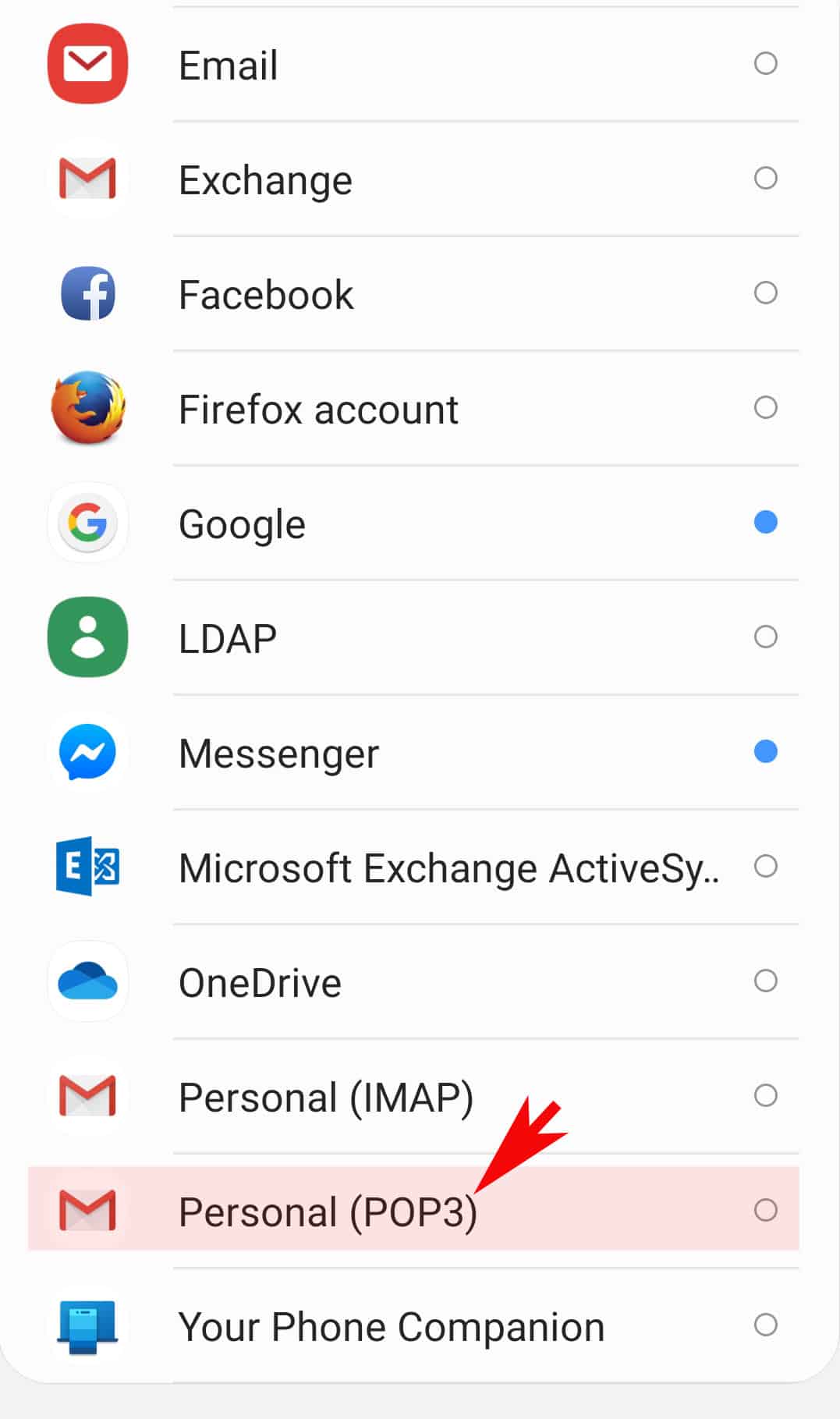 galaxy s20 add email accounts - select account type