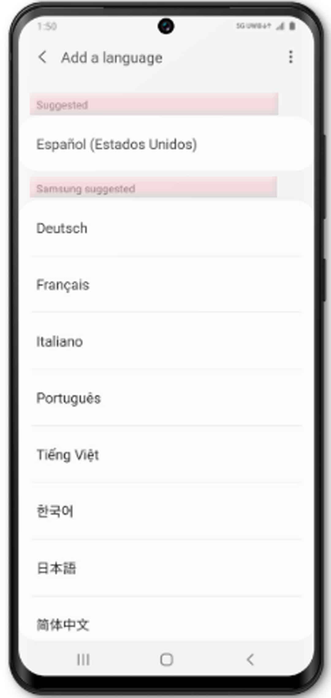 how to change default language on Galaxy S20 - choose a new language