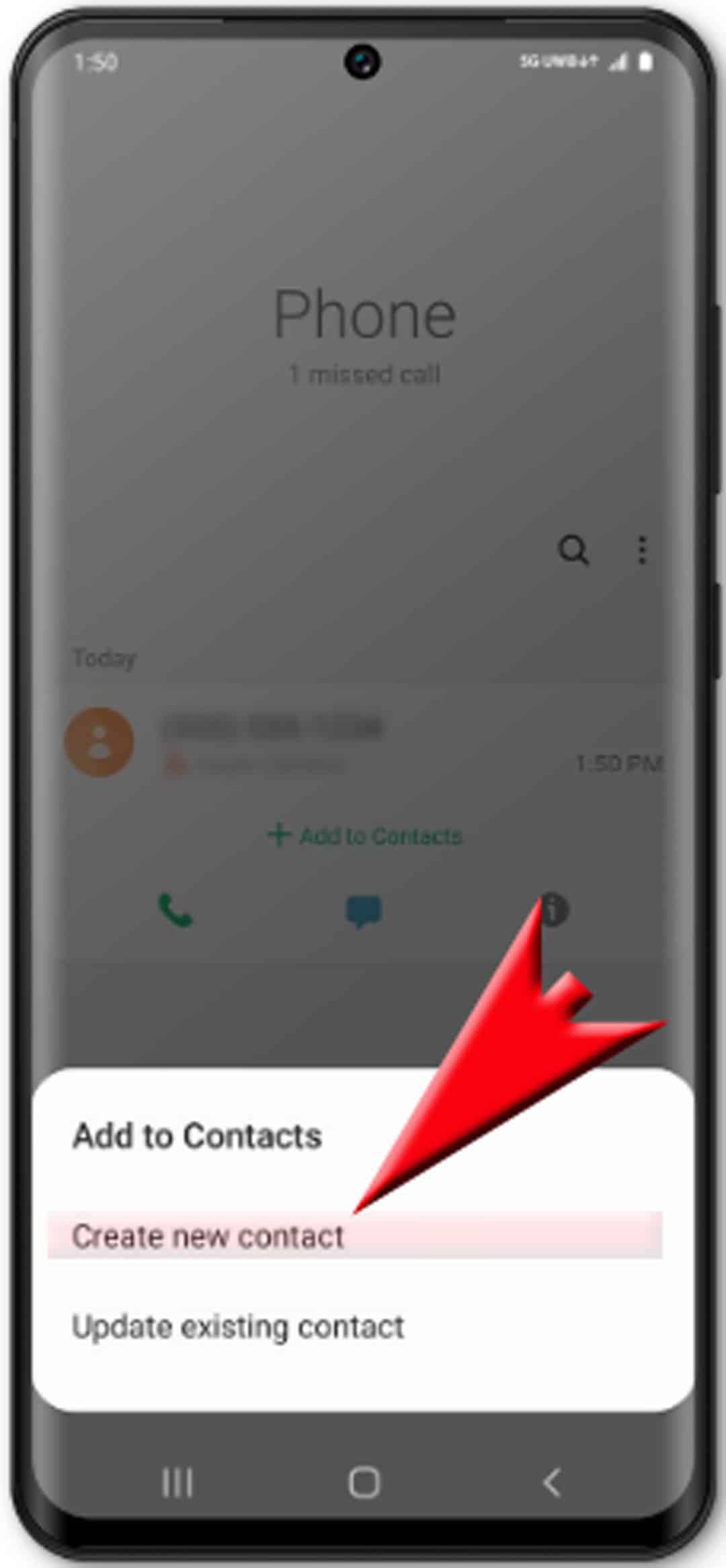 add missed calls as contacts on galaxy s20 - create new contacts