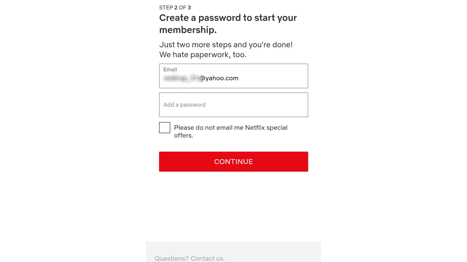 netflix sign up enter password