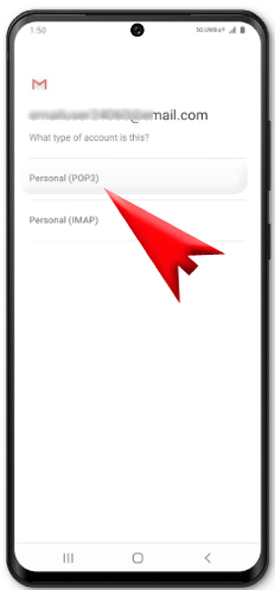 set up personal email galaxy s20 - select pop3