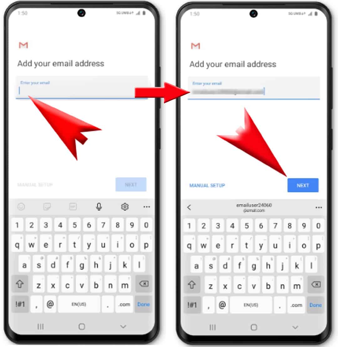 set up personal email galaxy s20 - type in email address next