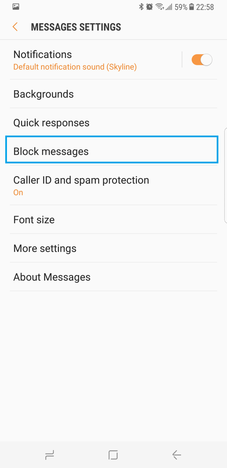 how to block text messages on samsung note 9