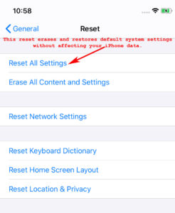 reset all settings iphone ios 13