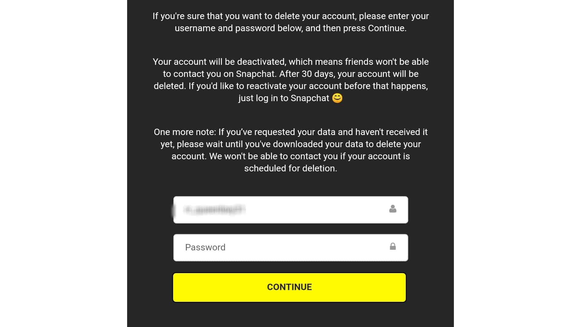 delete your snapchat account details
