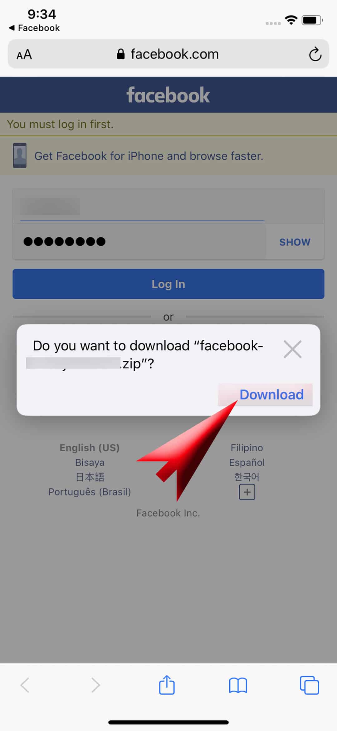 recover deleted facebook messages - confirm download of facebook