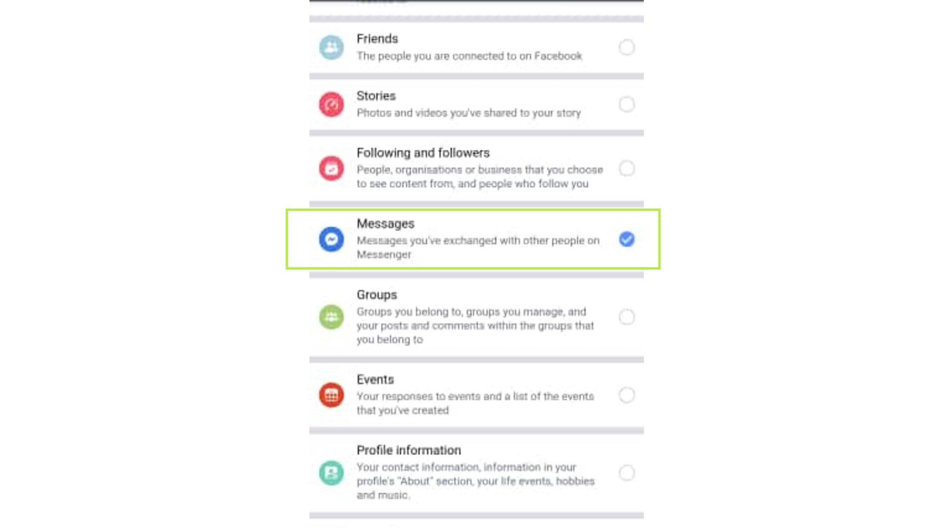recover facebook select messages 
