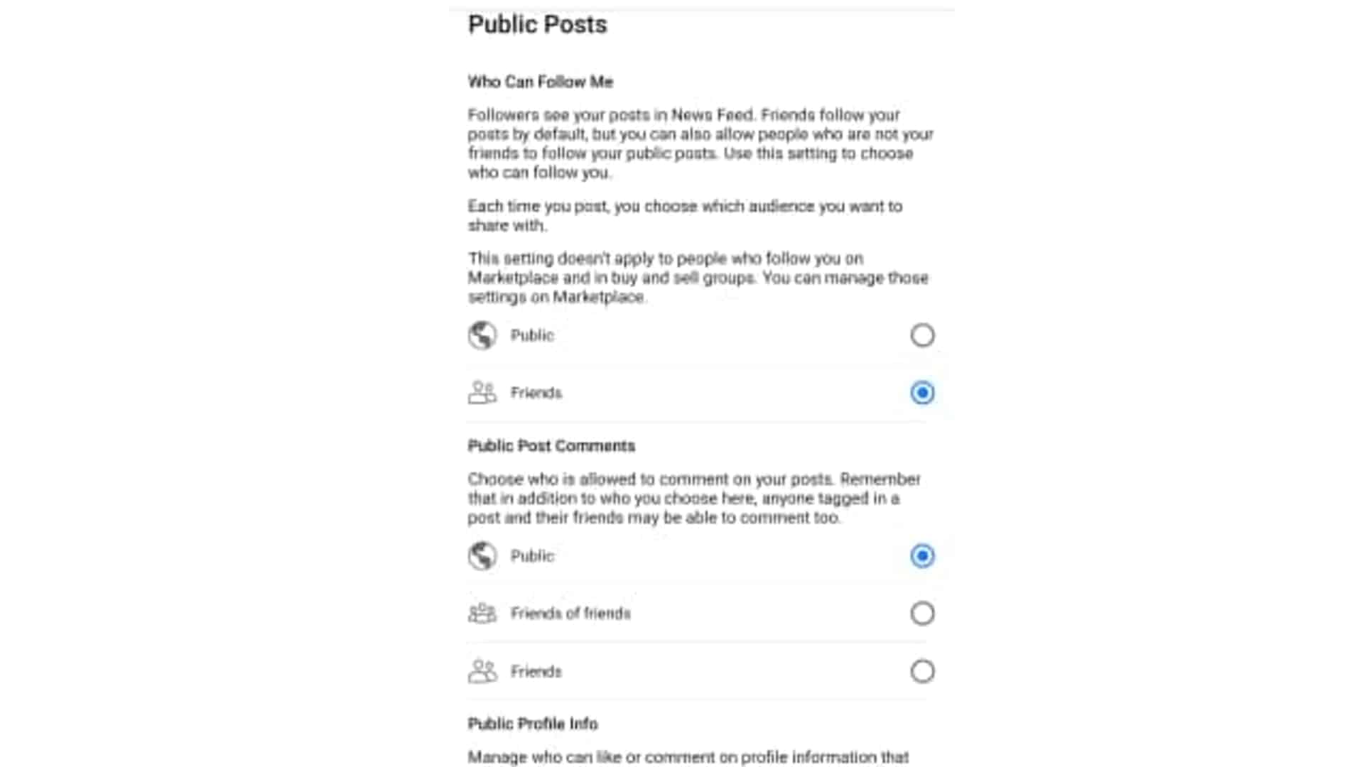 facebook public posts options