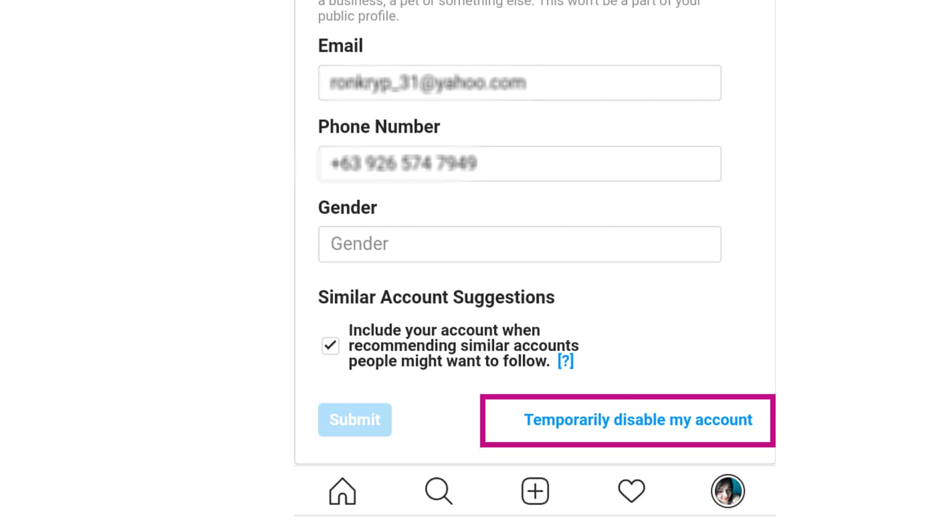 how to disable instagram
