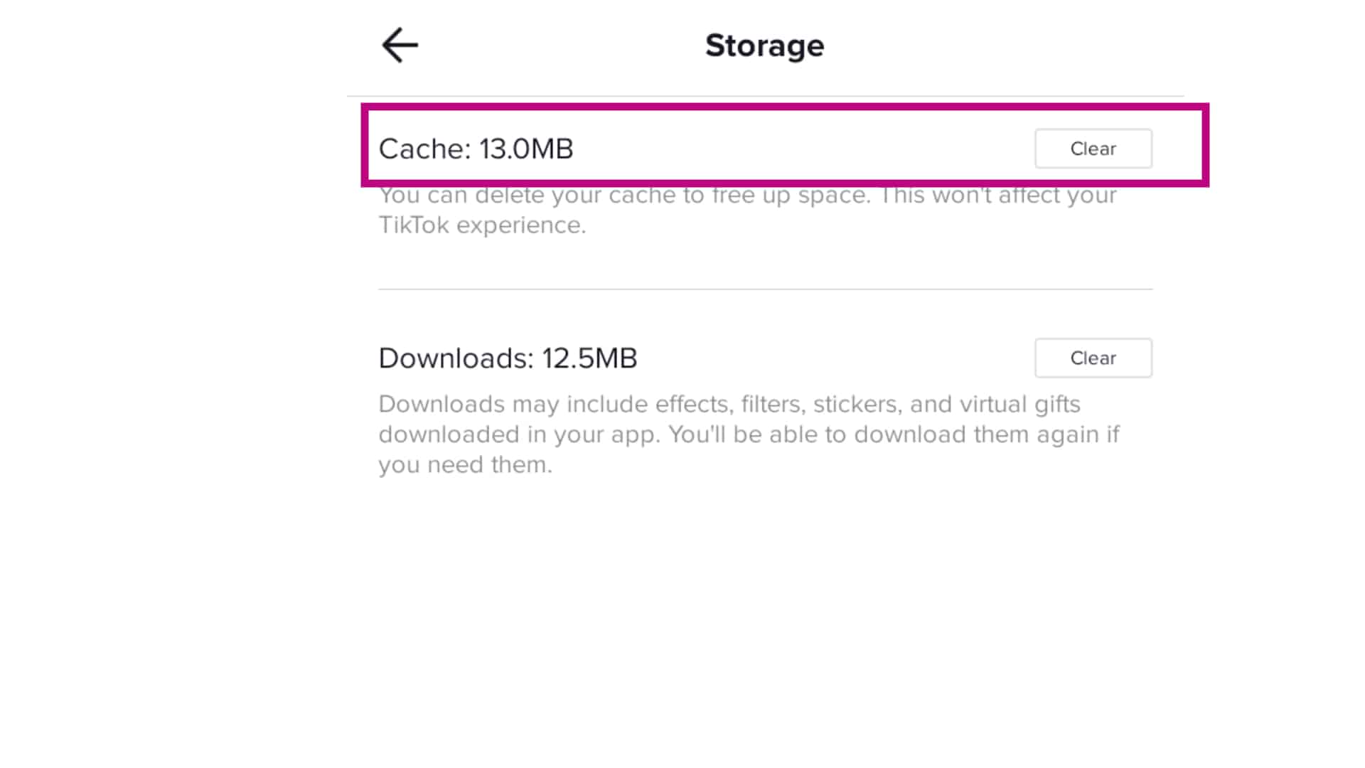 tiktok clear cache option