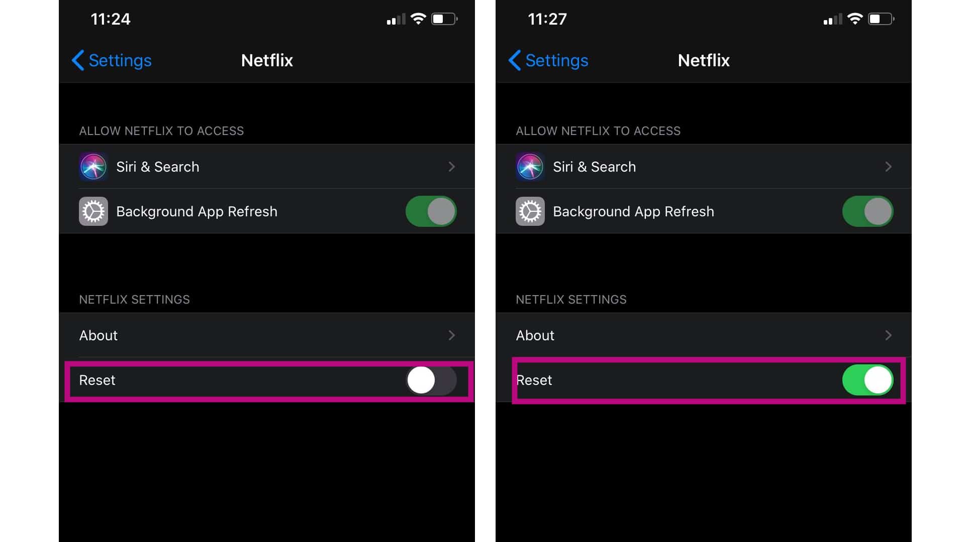 netflix app toggle reset