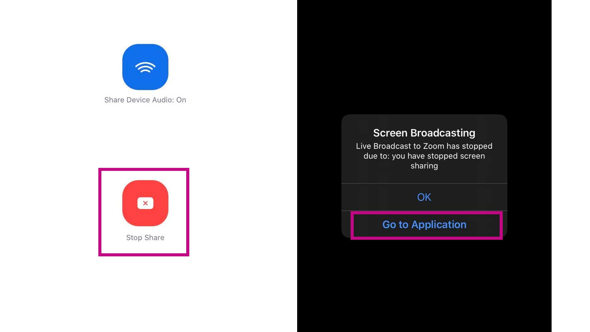 zoom share screen stop broadcast