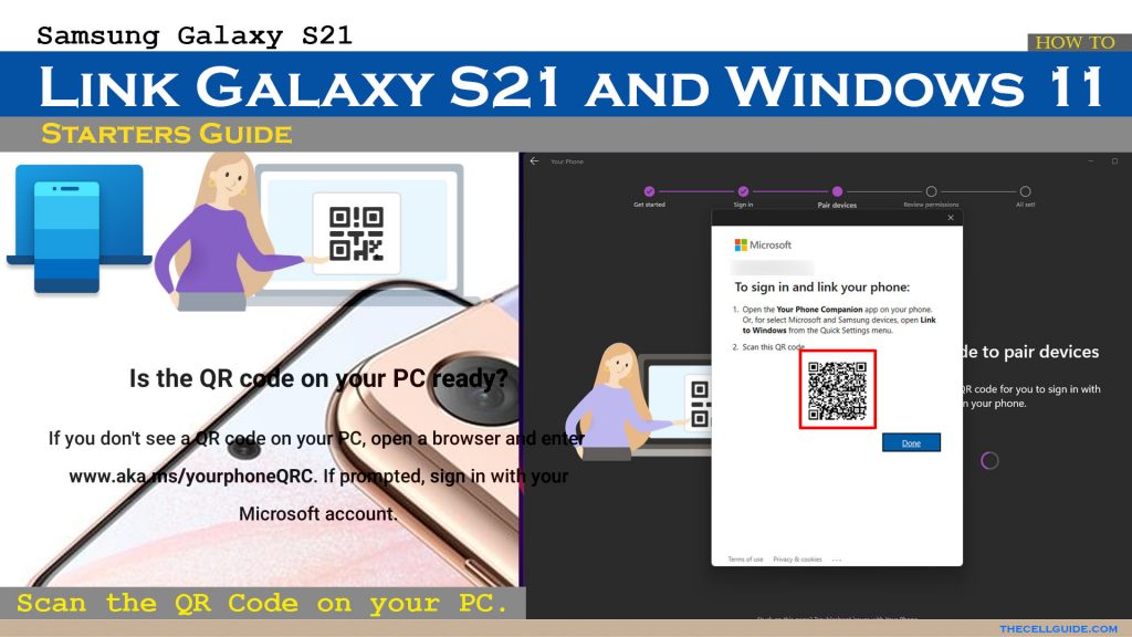 link galaxy s21 and windows 11 via linktowindows scanqr