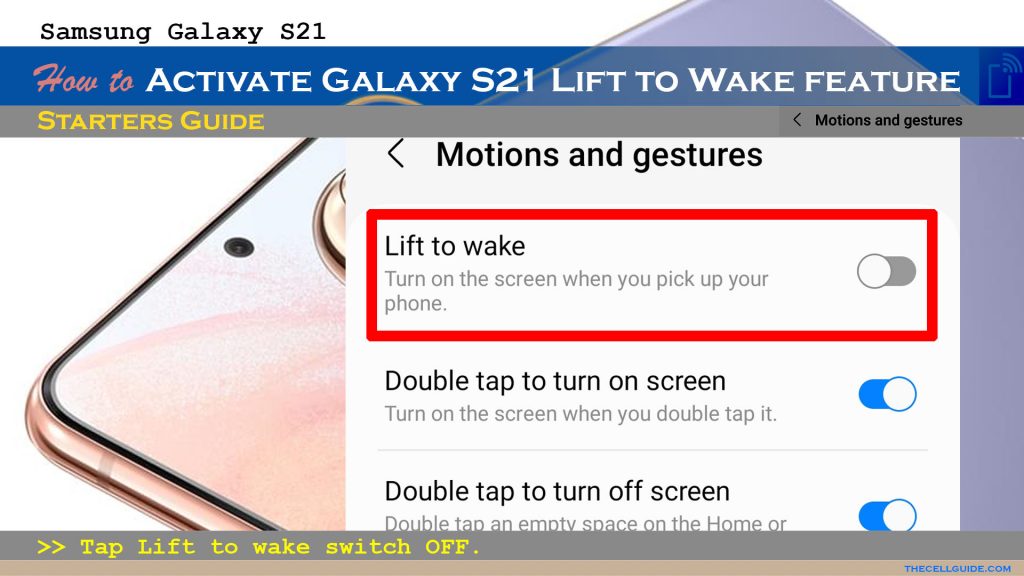 activate galaxy s21 lift to wake disable
