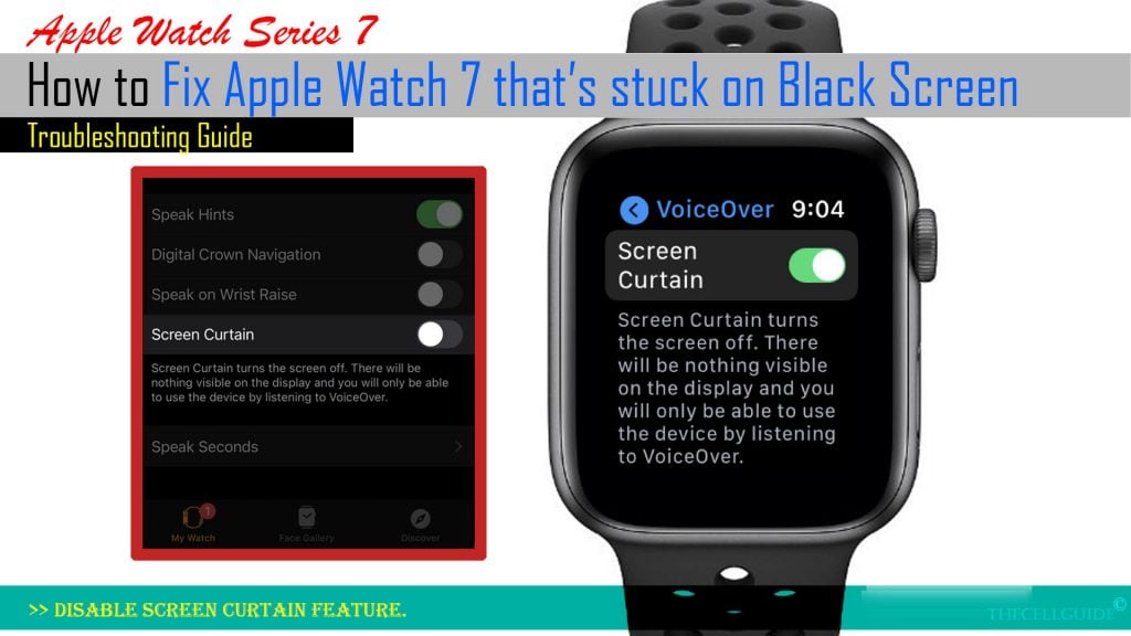 fix apple watch7 stuck on black screen disablescreencurtain