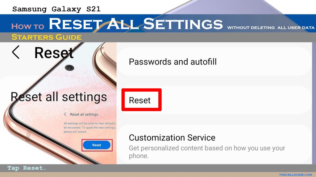 reset all settings galaxys21 reset