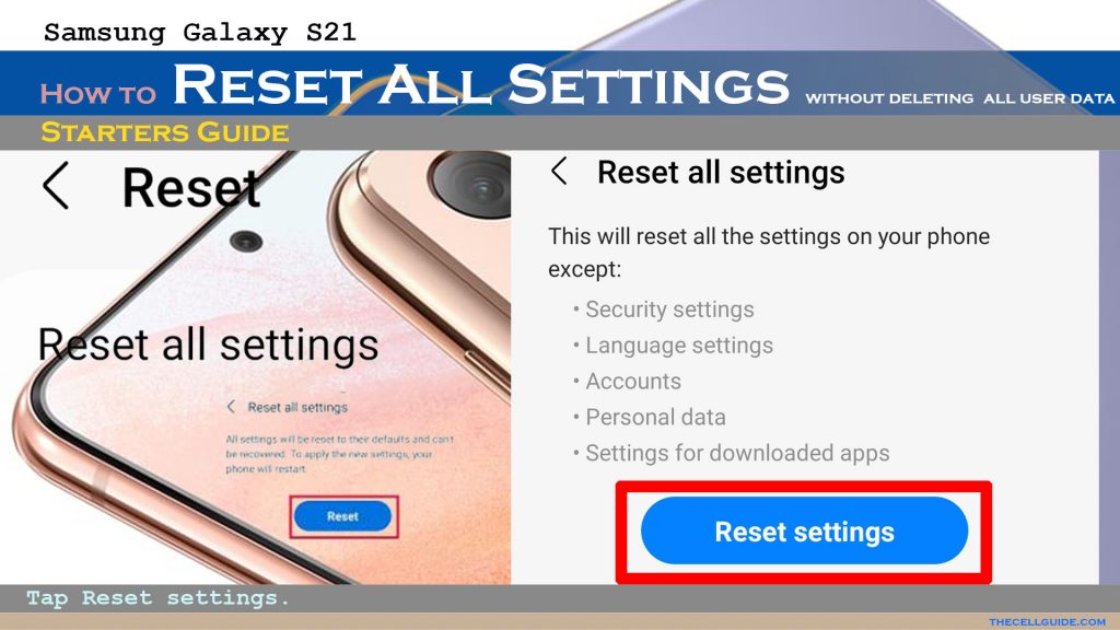 reset all settings galaxys21 resetsettings