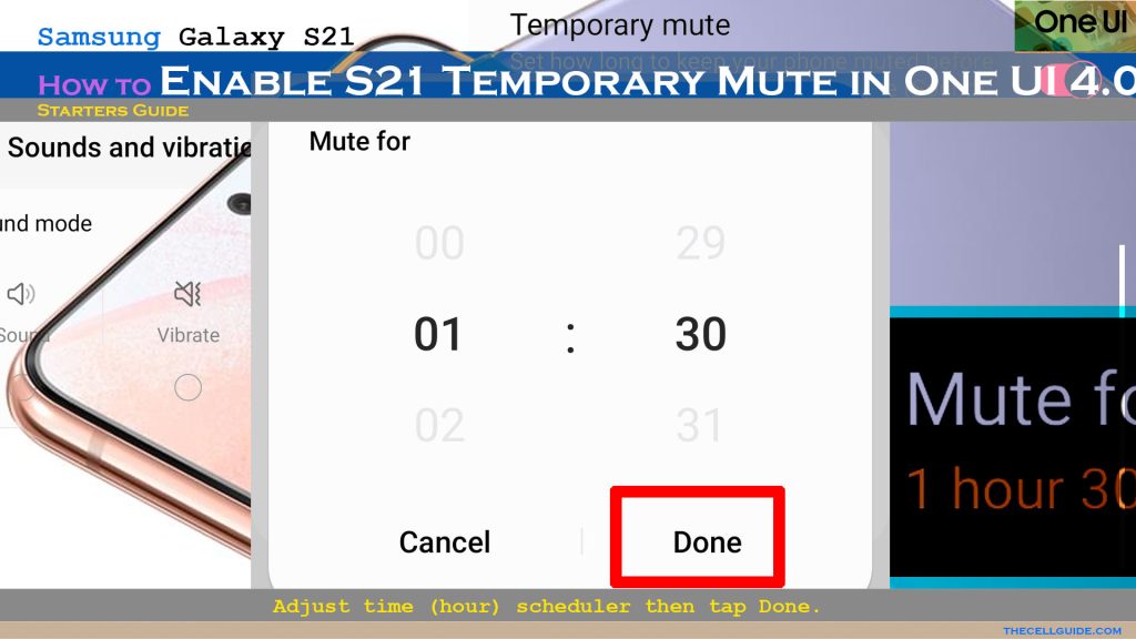 enable temporary mute galaxys21 oneui4 donehour