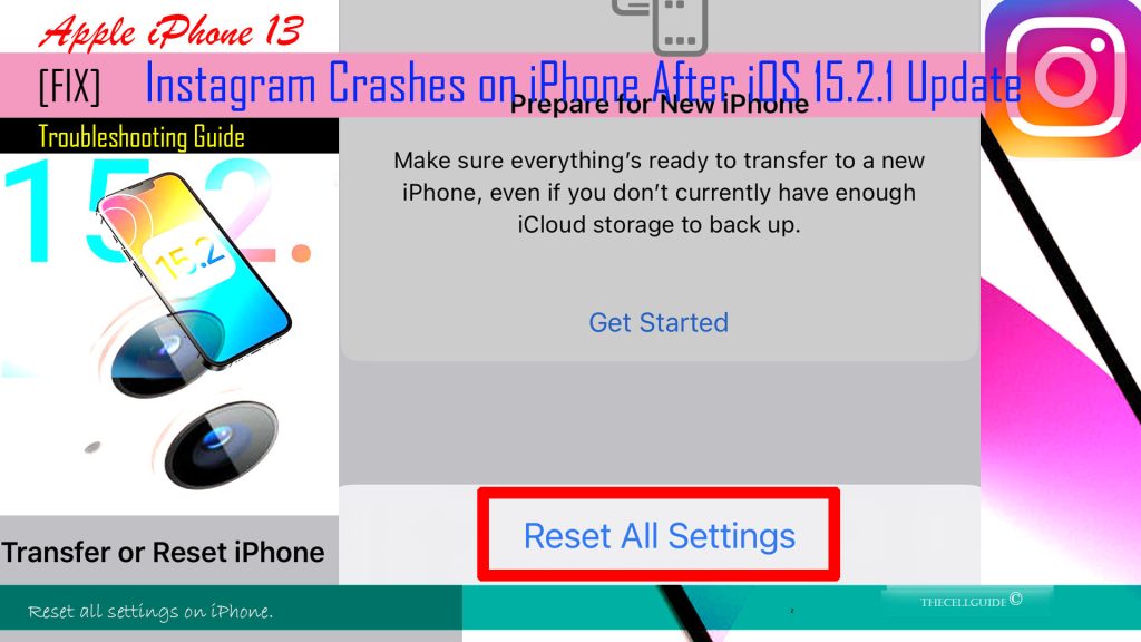 fix instagram crashes on iphone13 after ios1521 update resetallsettings
