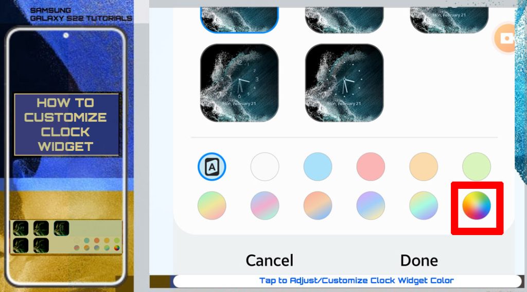 customize clock widget galaxys22 adjustcolor