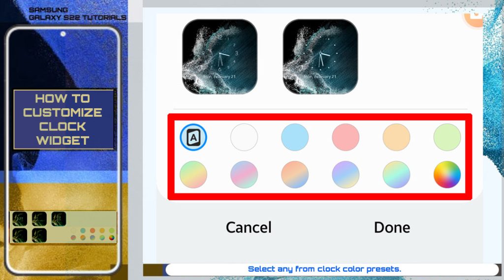 customize clock widget galaxys22 colorpresets