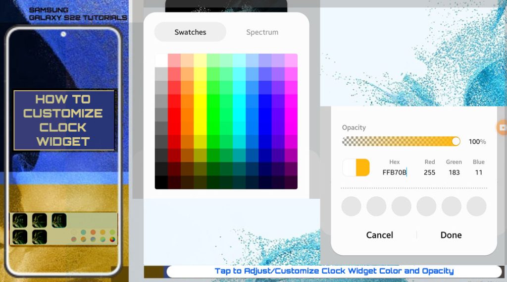 customize clock widget galaxys22 opacity