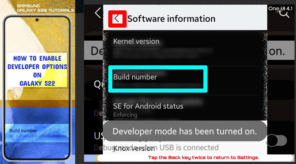 enable developer options galaxy s22 back