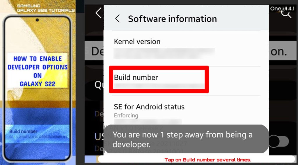 enable developer options galaxy s22 buildnumber