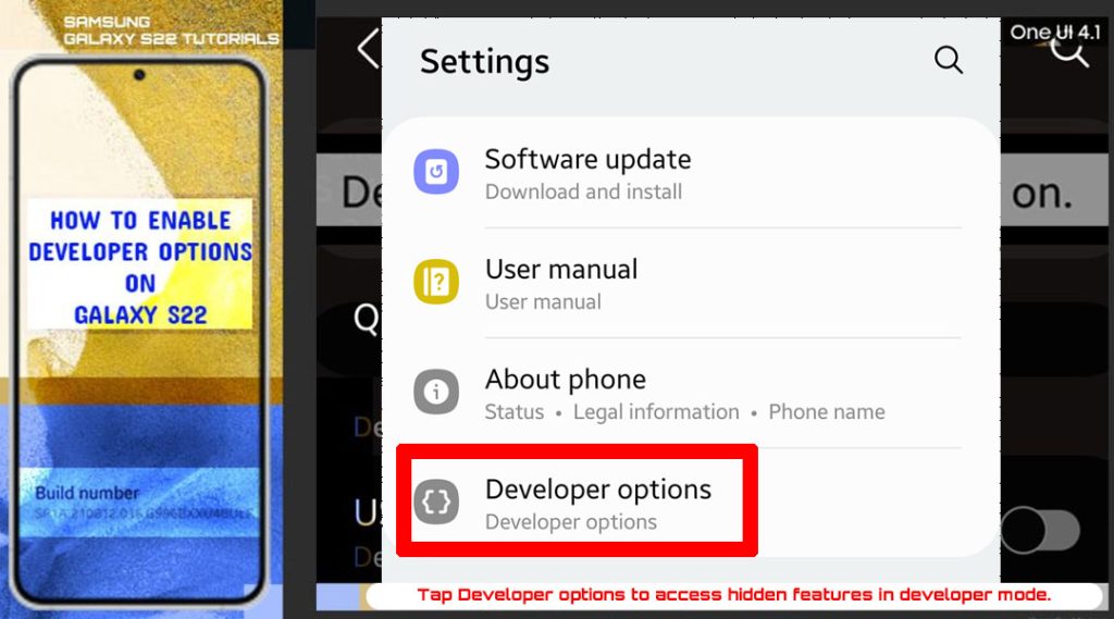 enable developer options galaxy s22 devoptions