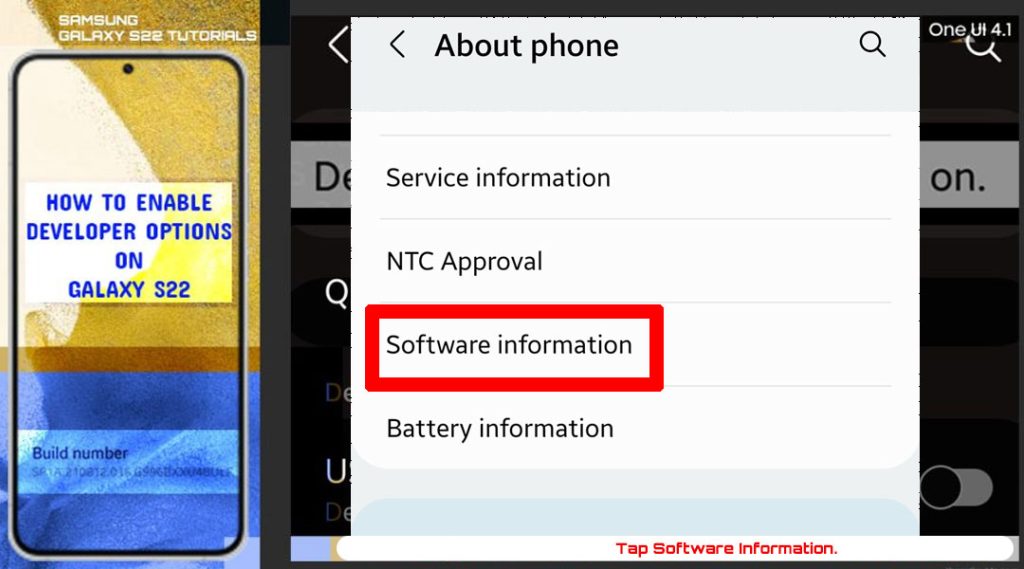 enable developer options galaxy s22 softwareinfo