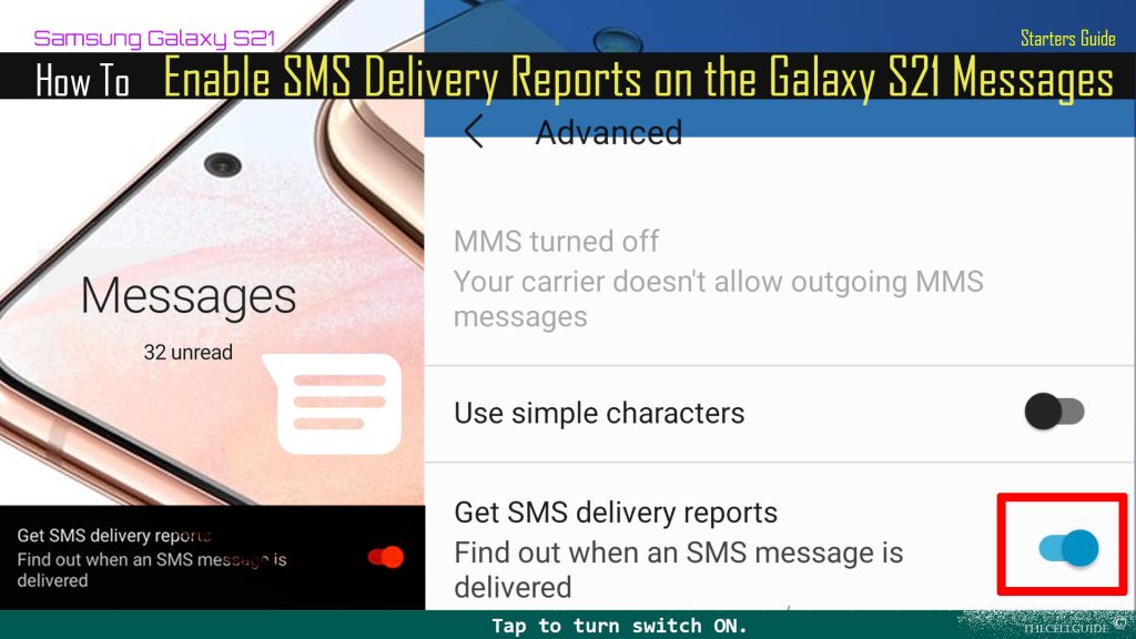 Turn on Get SMS delivery report switch