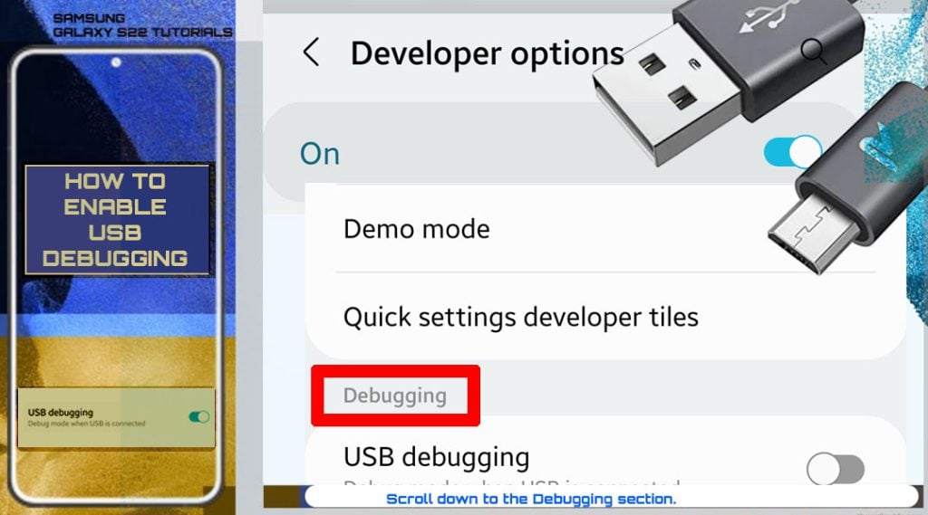 enable usb debugging galaxy s22 debugging