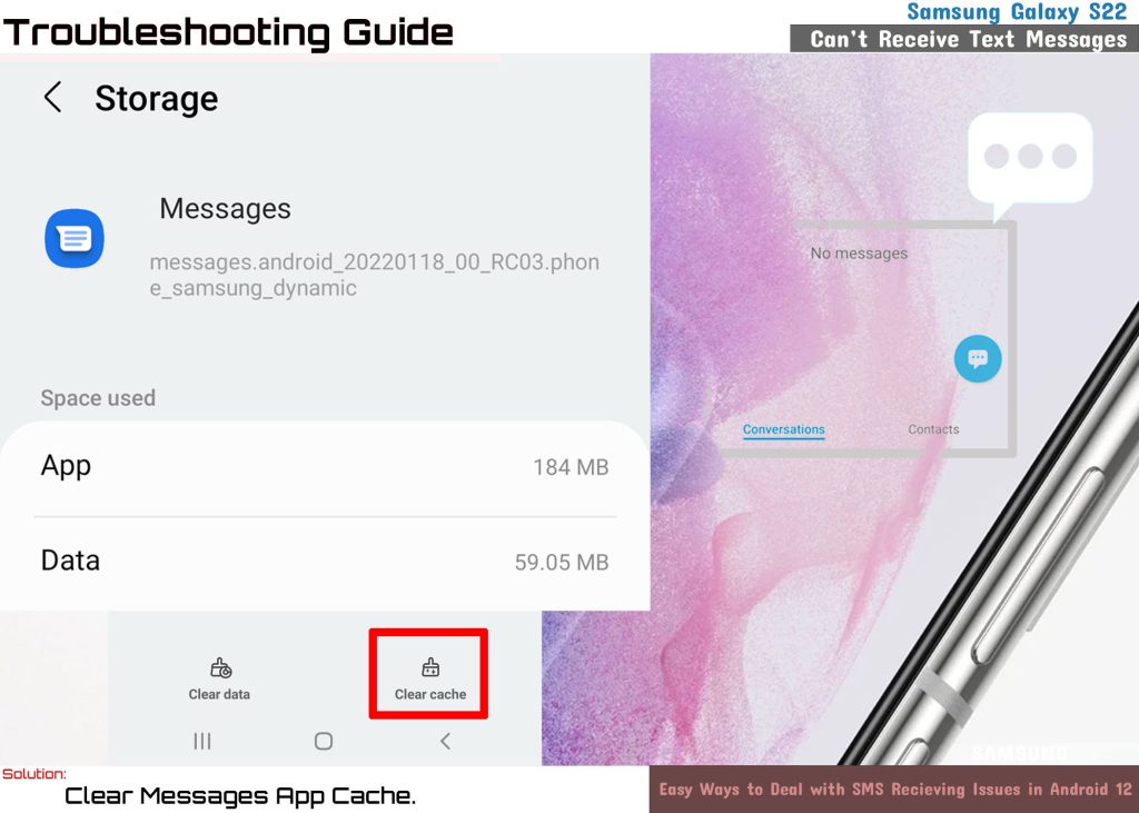 fix galaxy s22 cannot receive text messages clearcache
