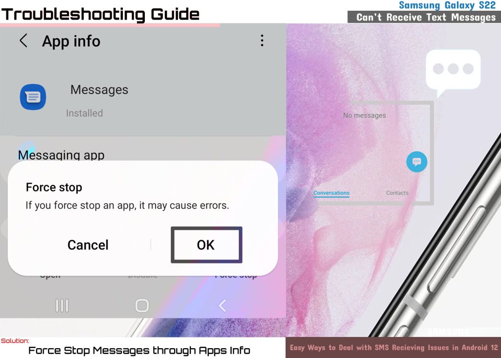 fix galaxy s22 cannot receive text messages forcestop
