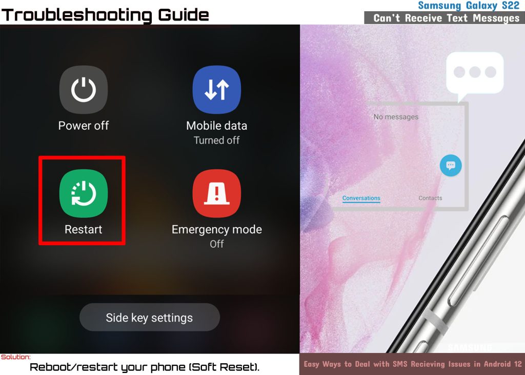 fix galaxy s22 cannot receive text messages restart