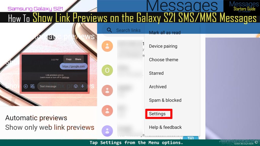 show link previews galaxys21 messages settings