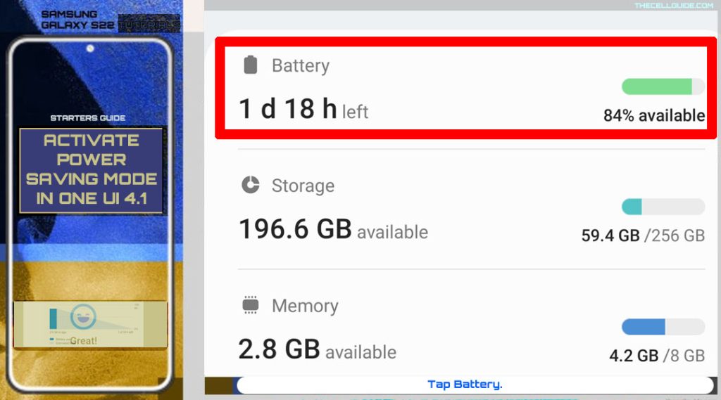 activate power saving mode samsung galaxy s22 battery