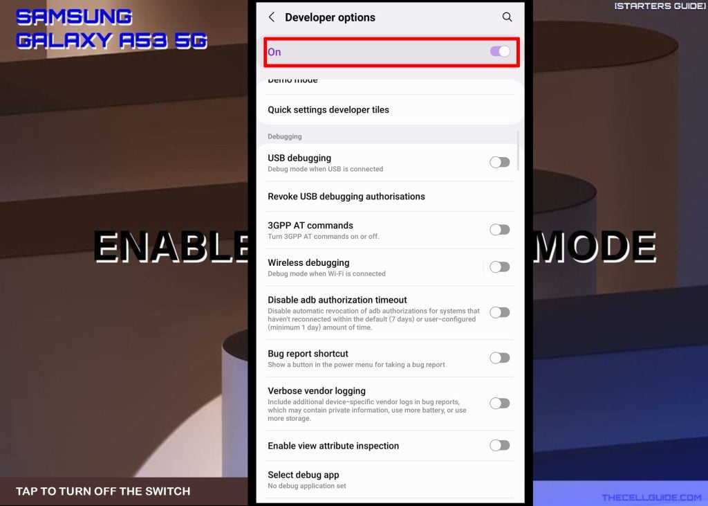 enable developer options galaxy a53 OFF