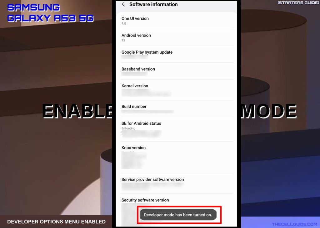 enable developer options galaxy a53 dev mode enabled